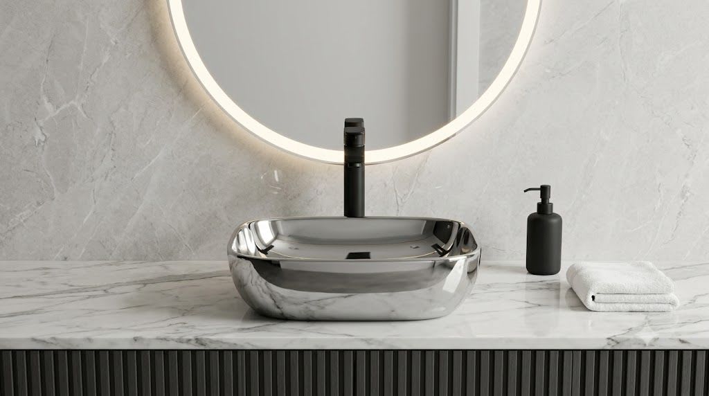 Lavish 2000 S Full Mirror Metallic Silver Chrome Designer Table Top Wash Basin