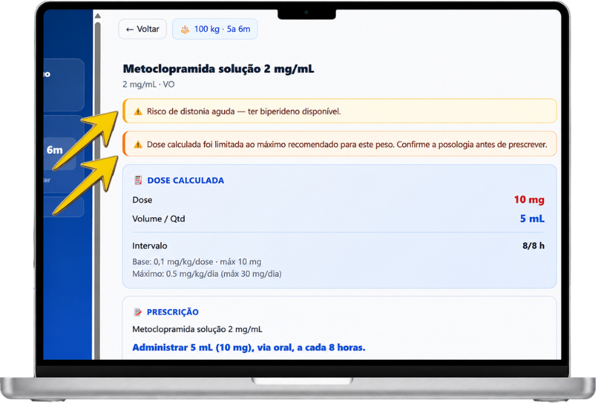 Alertas de segurança no Assistente de Dosagem