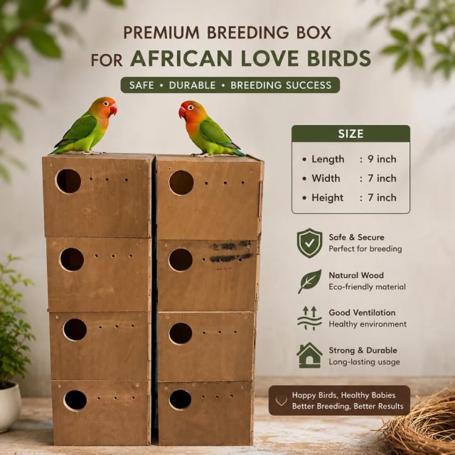 African Love Bird breeding pair Box   length -9,hight -7, width -7 by Petmaza