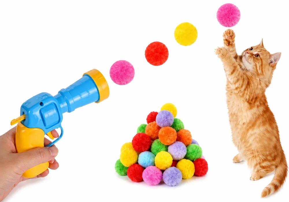 Interactive Cat Ball Launcher Toy with Colorful Pom-Poms by Petmaza