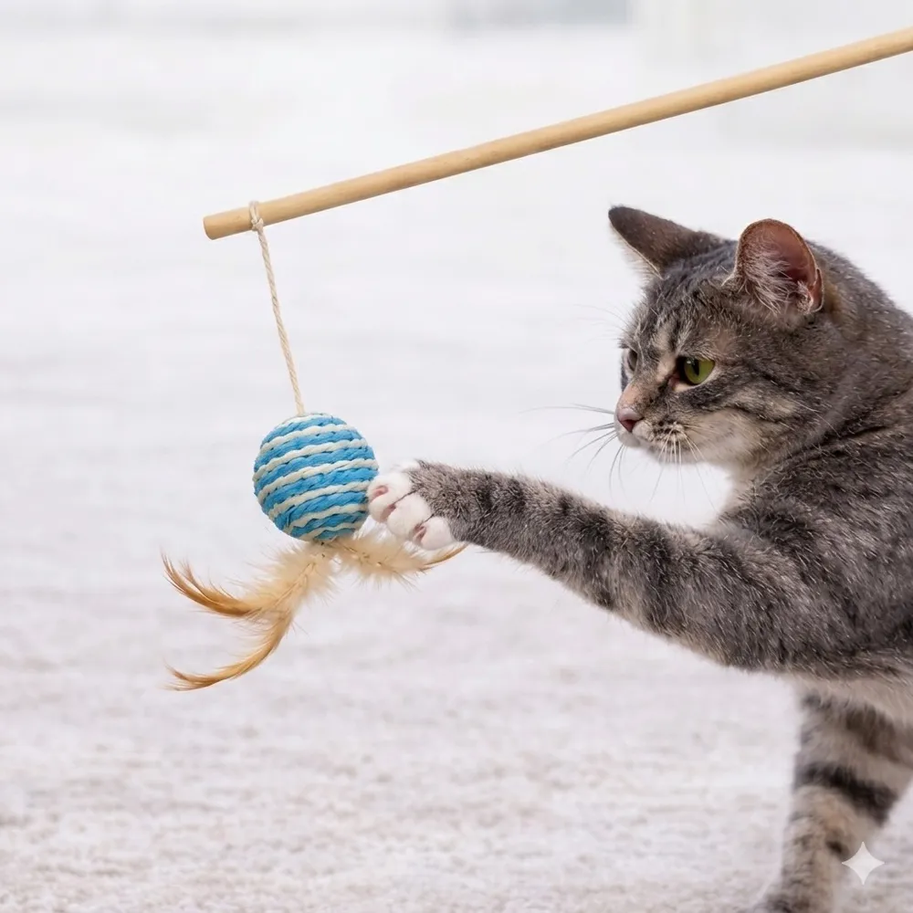 Cat Teaser Handle w/Jute Ball cp-4197- by Canine product