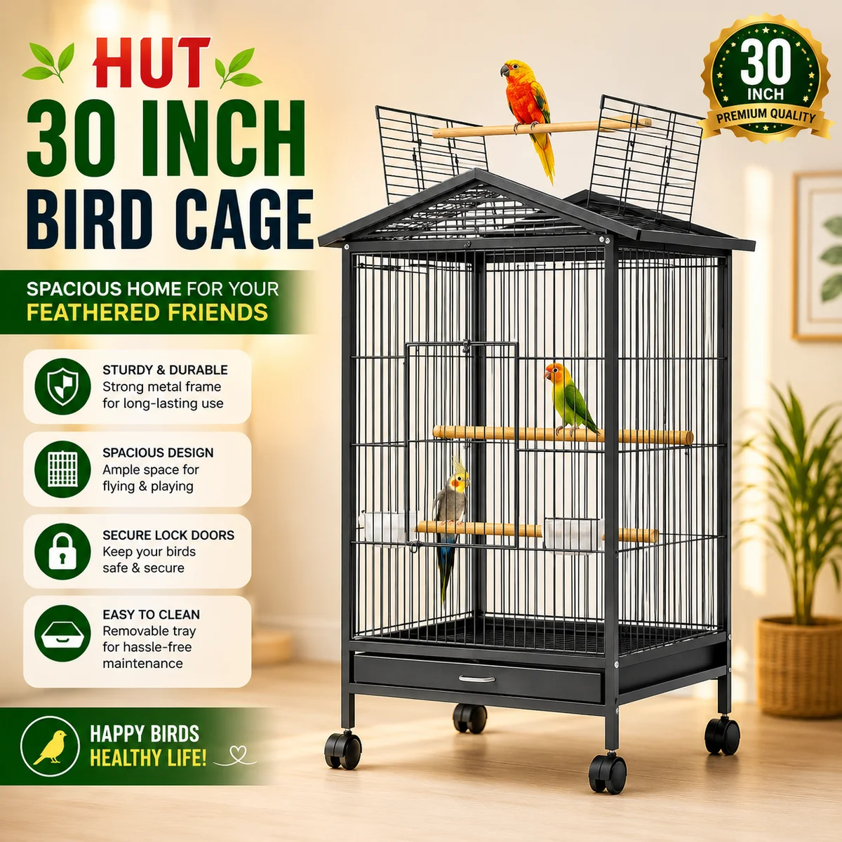 Hut Bird Cage 30 Inch by BURAQ