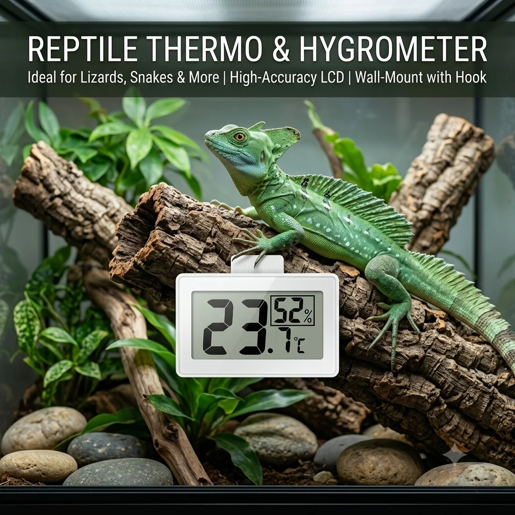 Reptile Hygrometer and Thermometer High Lcd Display Temperature Humidity Meter Gauge with Hook by Petmaza