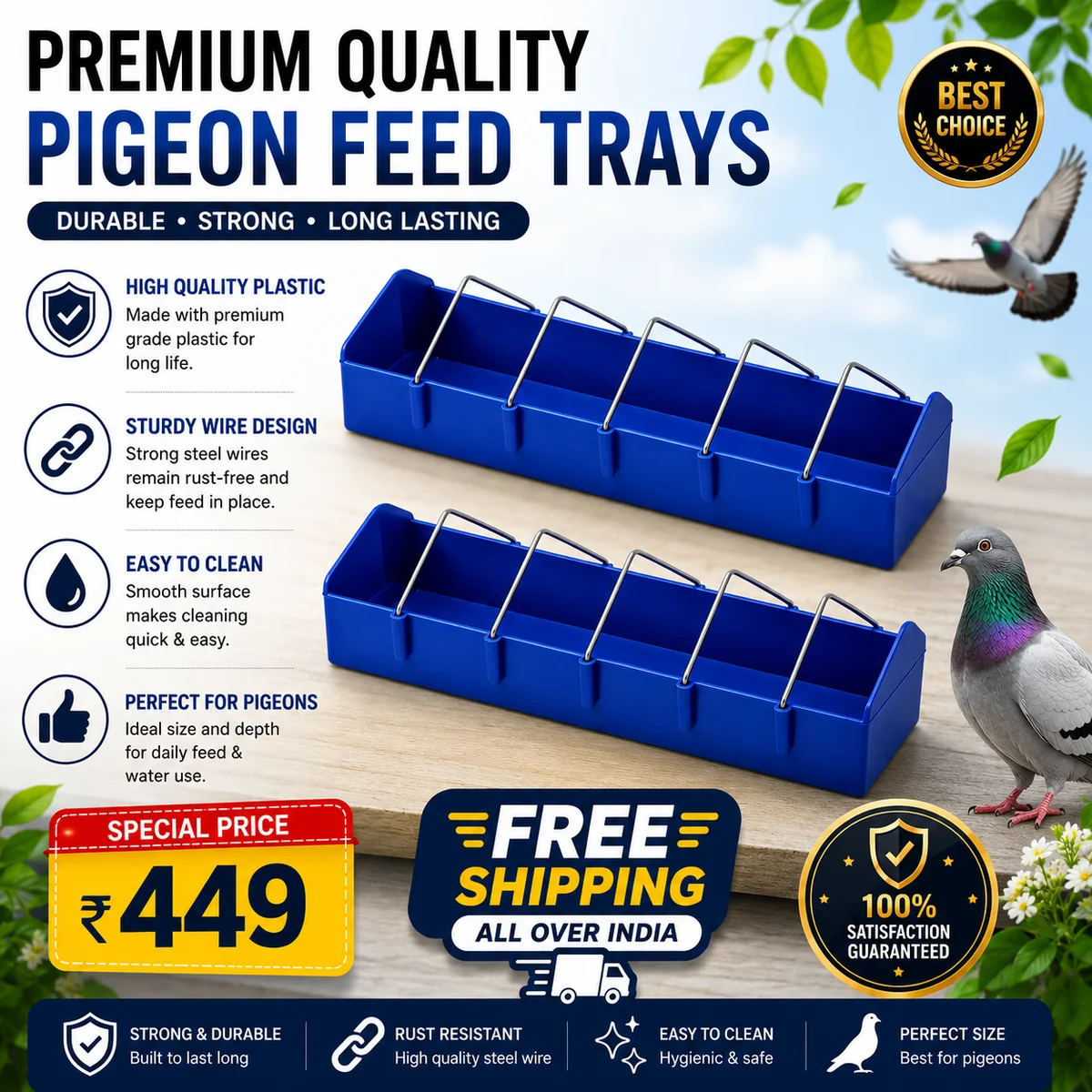 Pigeon Feed Tray Pack Of 2 ,1feet Tray by Petmaza