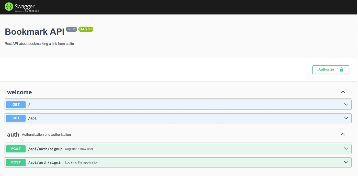 Screenshot of bookmark-api