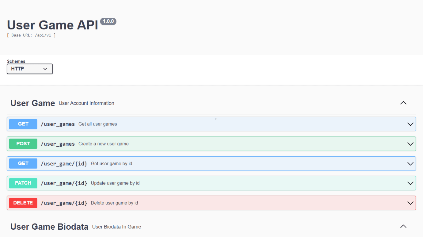 Screenshot of user-game-api