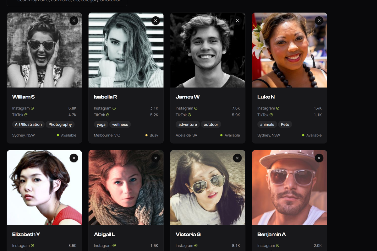Find verified creators screenshot