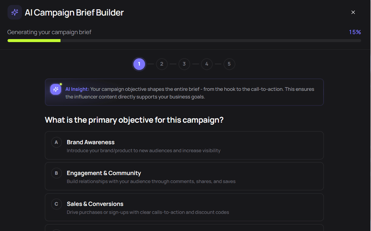 AI Brief Builder generating a campaign brief