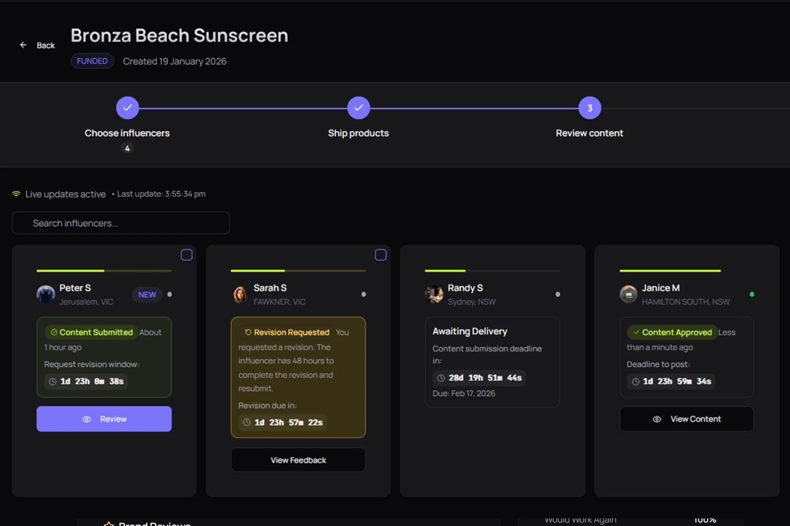 Content review interface showing structured feedback categories enforcing the one-revision rule