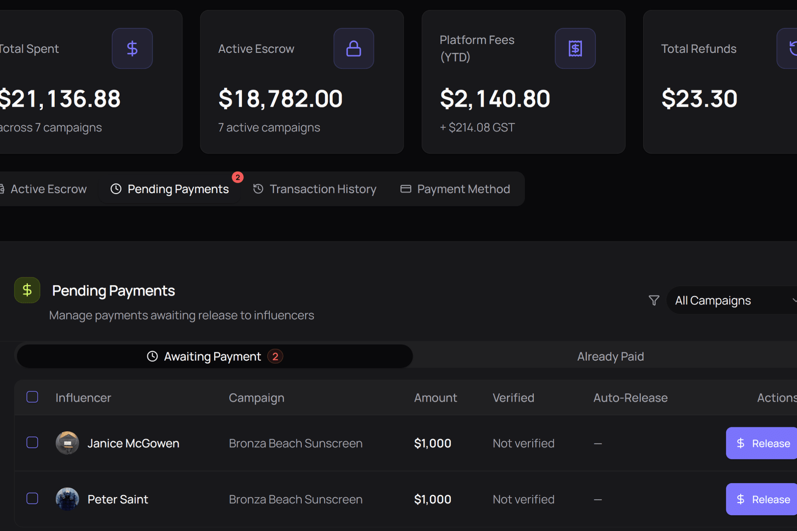Mega Donkey escrow release view showing 10-day countdown after post verification