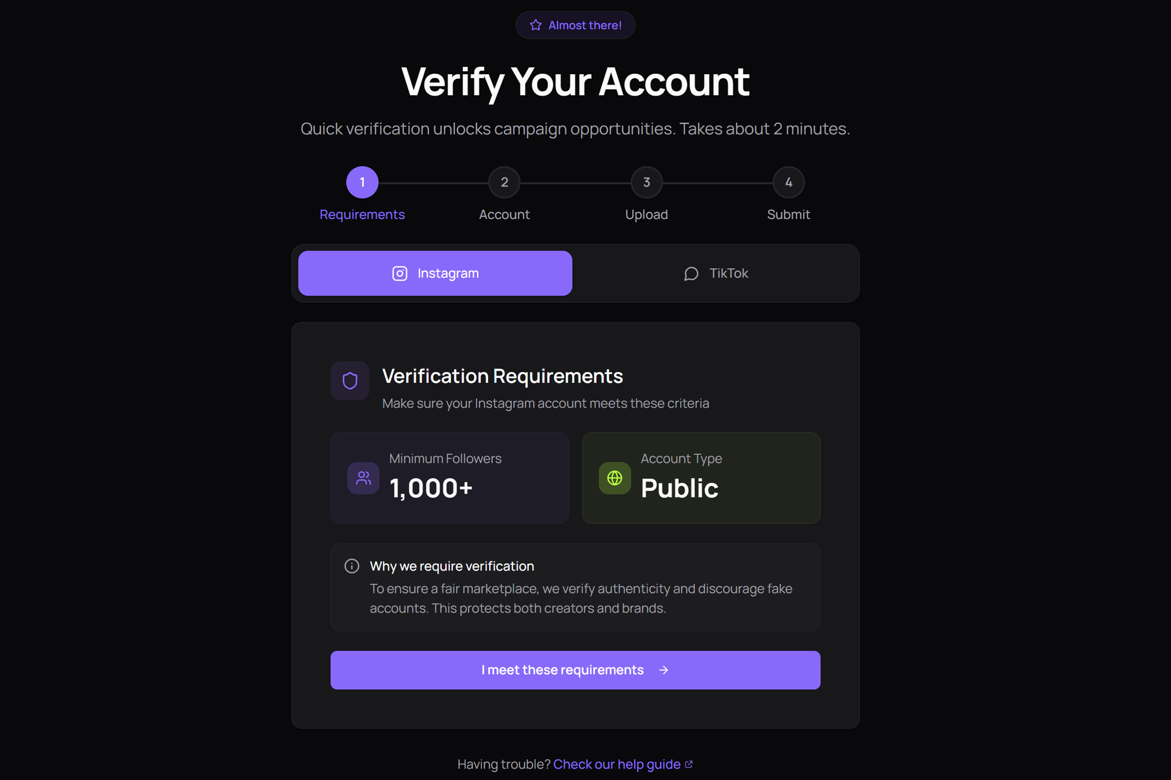 Mega Donkey creator onboarding sign-up flow