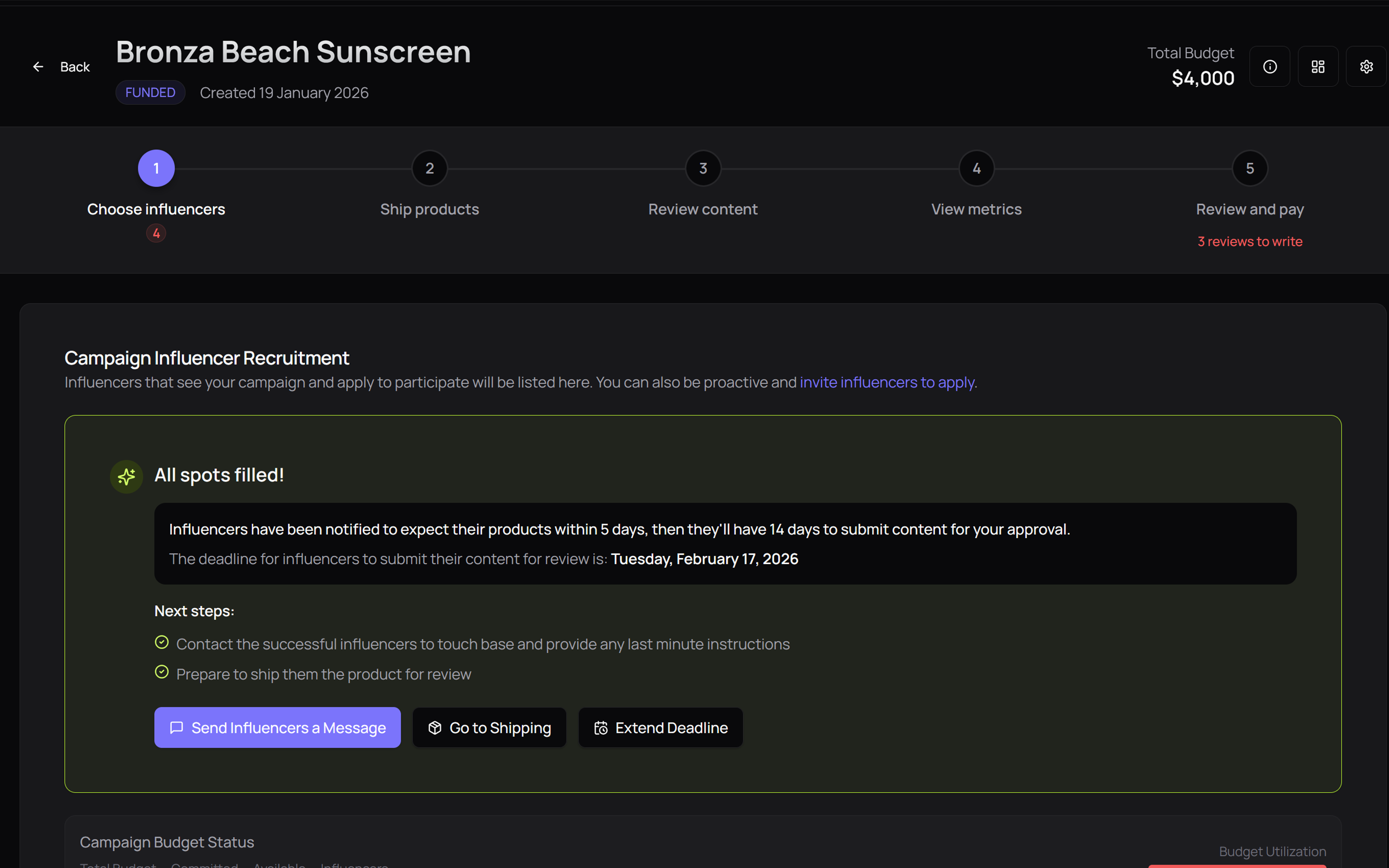 Mega Donkey campaigns dashboard — track all your food and beverage influencer campaigns