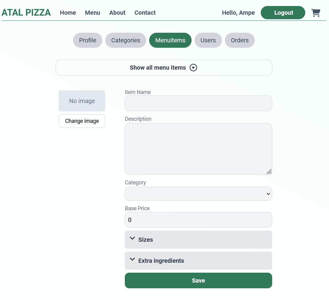 Create a menu item page