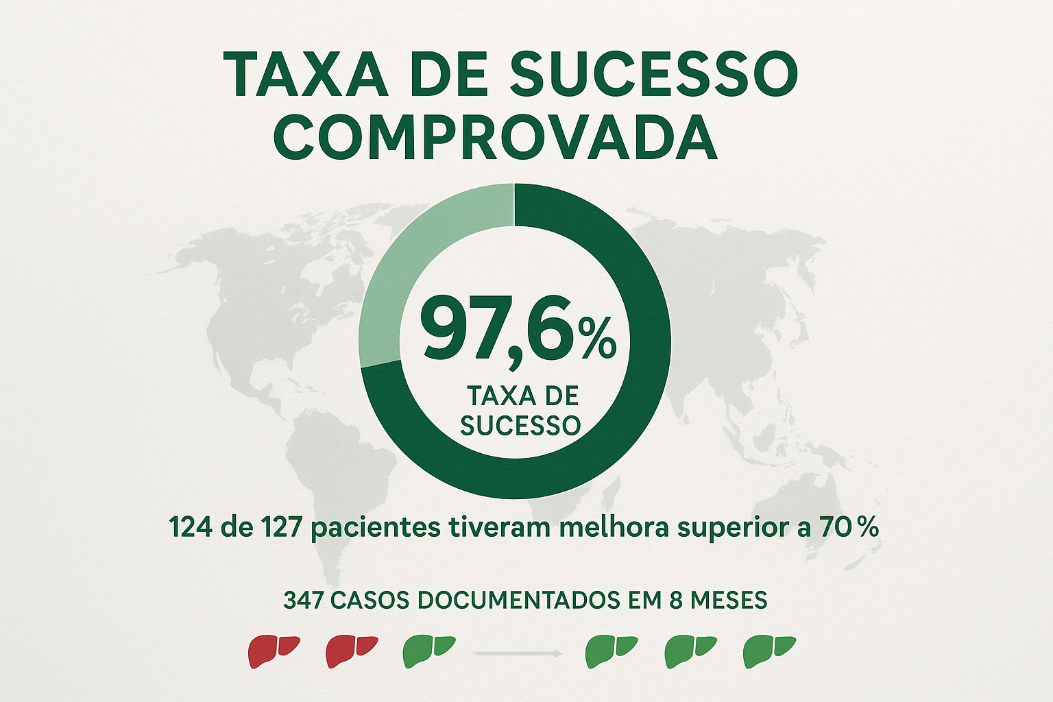 Gráfico mostrando taxa de sucesso de 97,6% dos pacientes