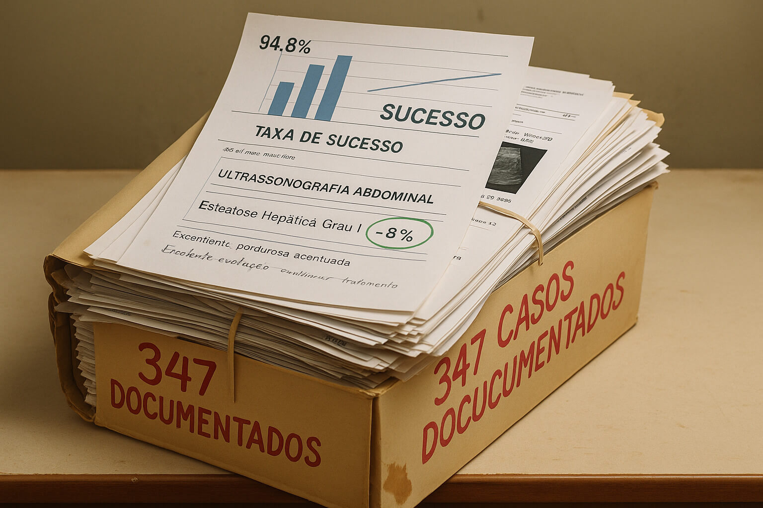 Pasta arquivo com centenas de casos documentados e gráfico de evolução