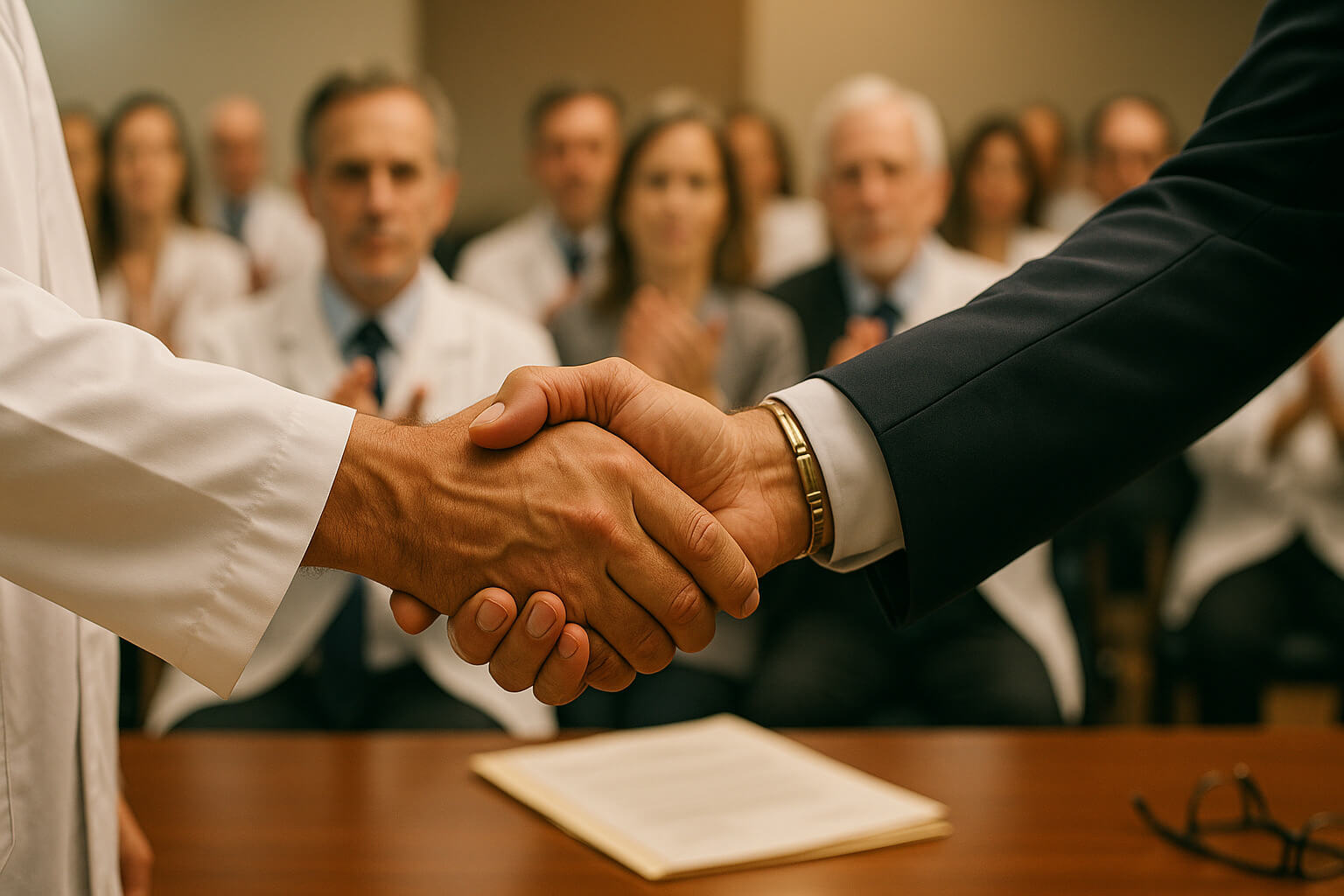 Aperto de mãos entre Dr. Pedro e presidente da sociedade