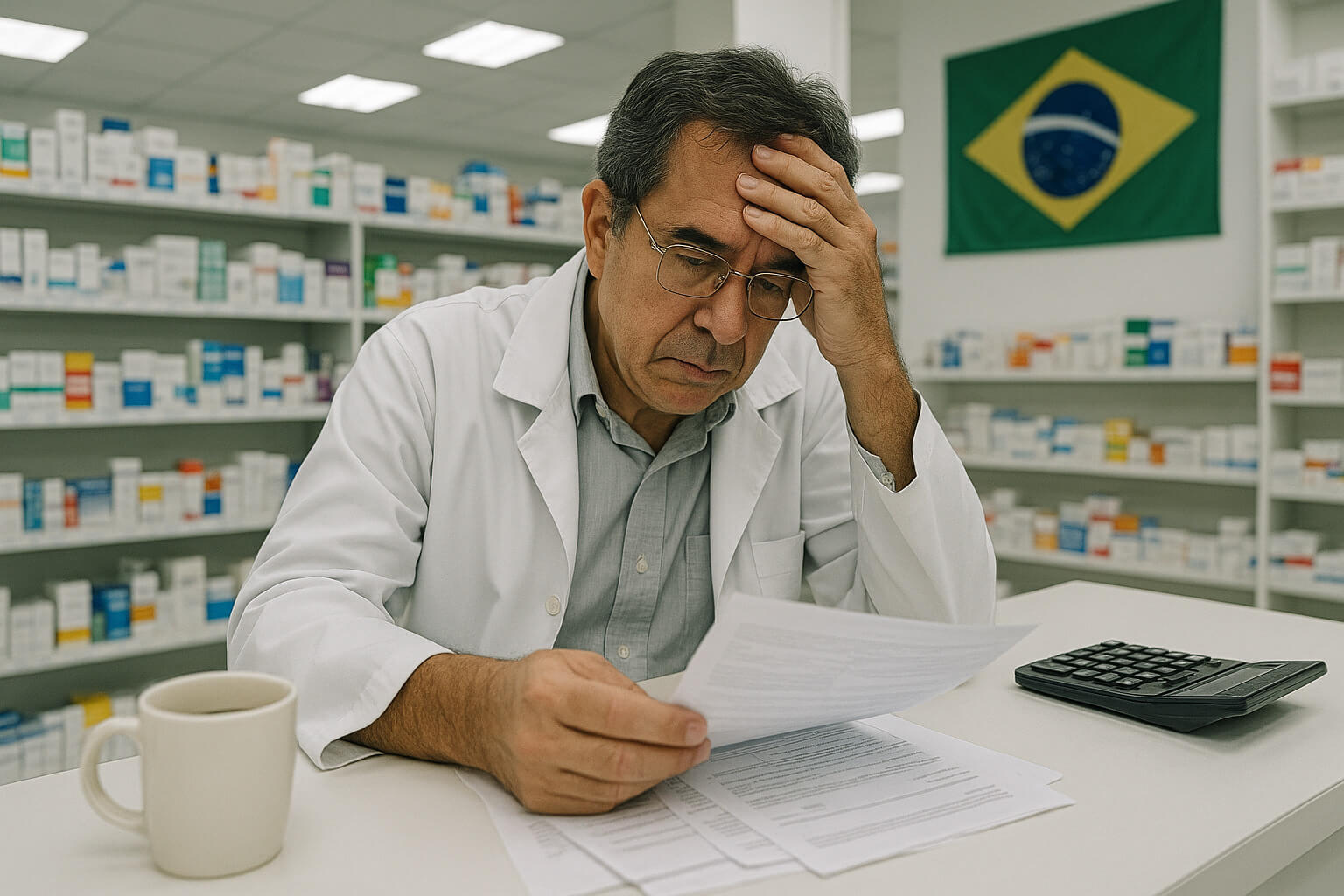Seu Carlos analisando fórmula com expressão frustrada