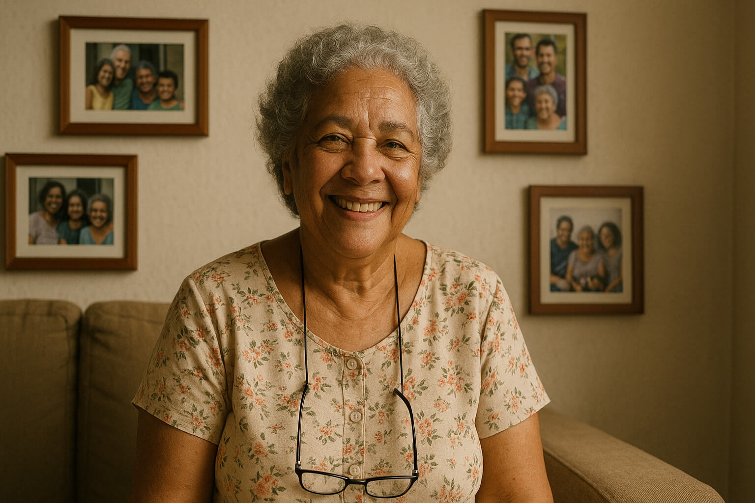 Maria Aparecida, 63 anos, sorridente e saudável