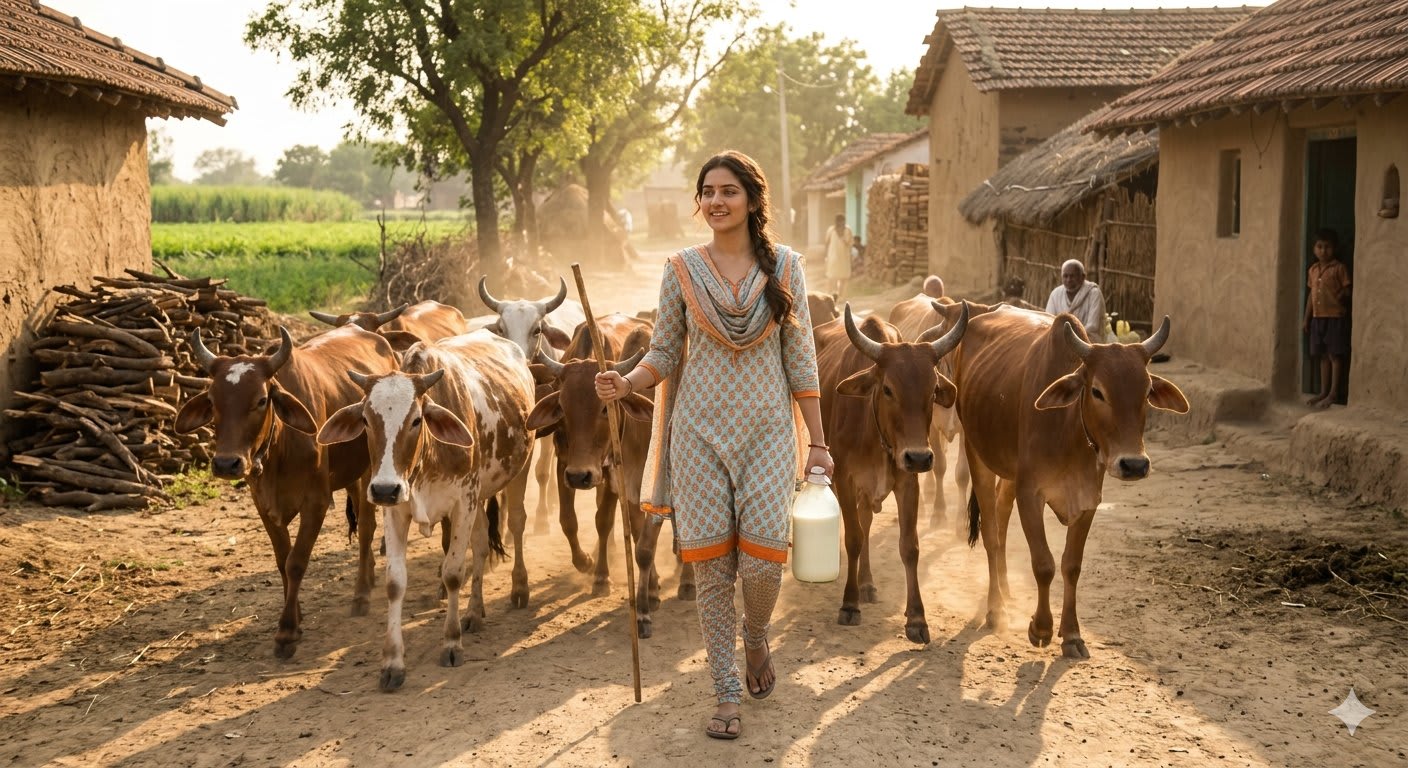 Indian Village Cattle Herding — Nano Banana example 1