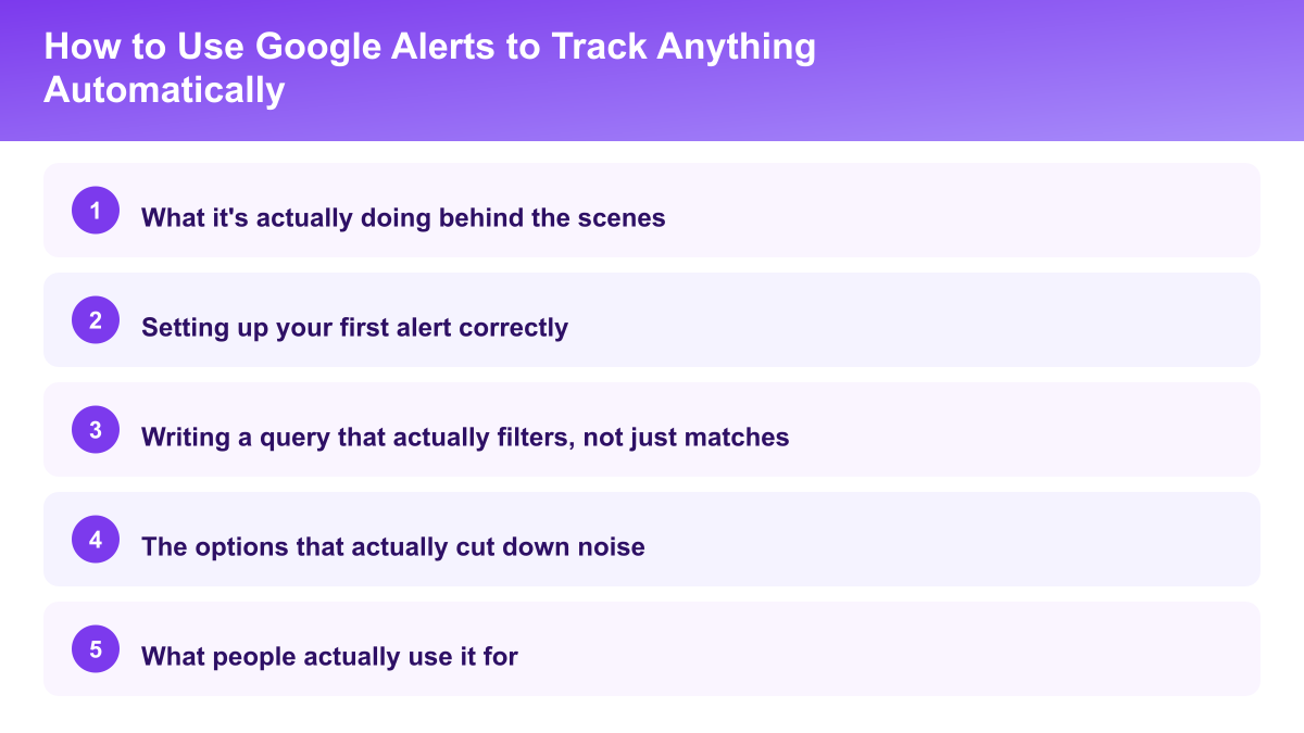 Key points: What it's doing behind the scenes, Setting up your first alert correctly, Writing a query that filters, not just matches, The options that cut down noise, What people use it for