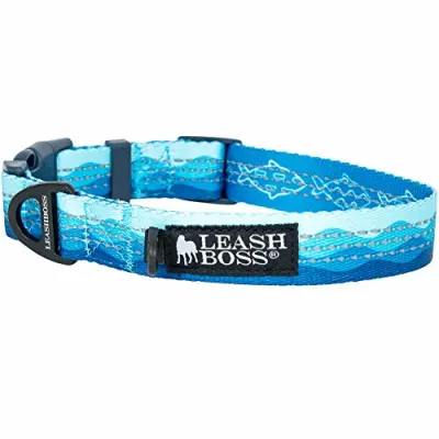 Leash Boss Reflective Patterned Dog Collar - Wave Pattern, Large