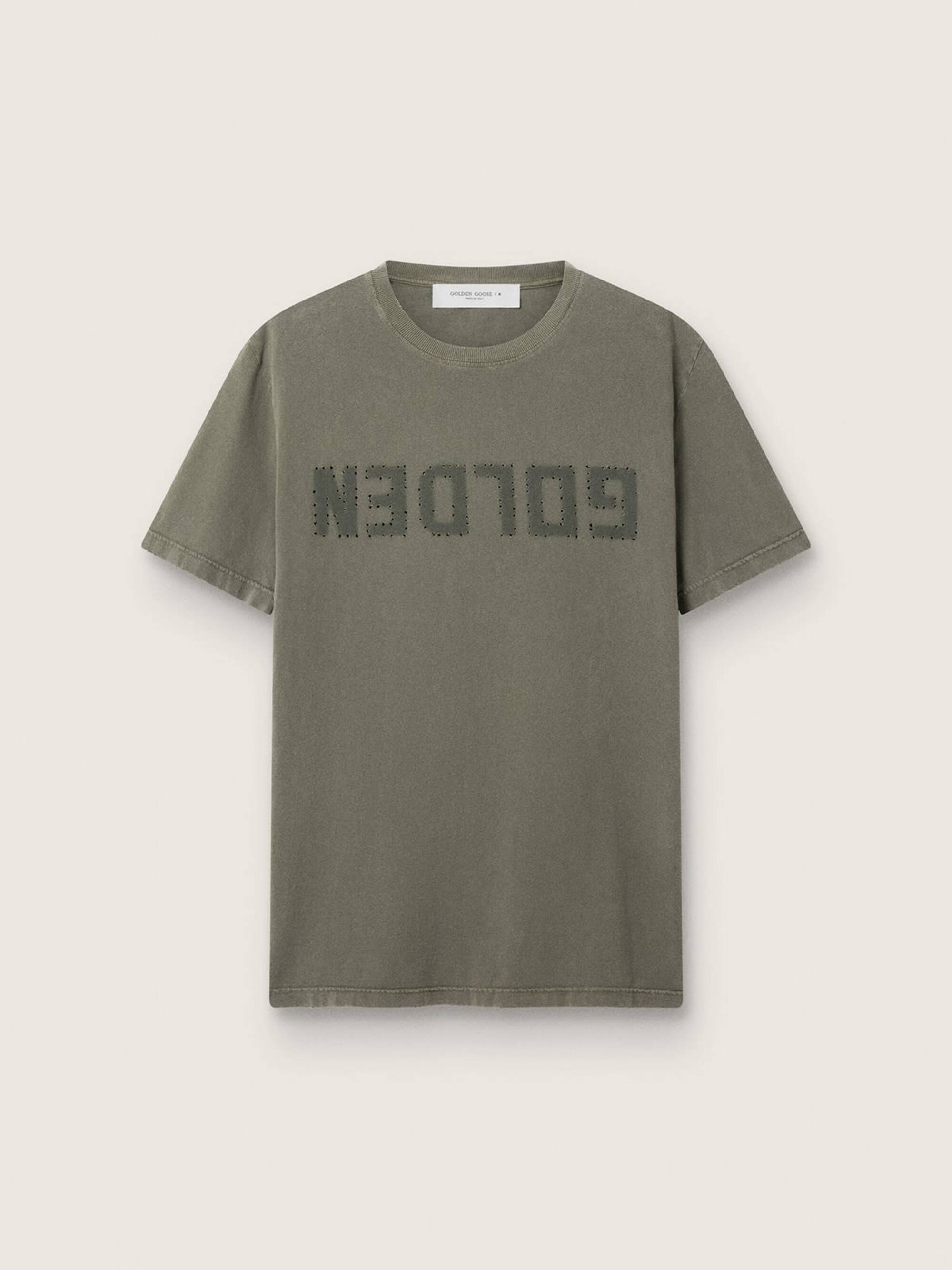 GOLDEN M'S REGULAR T-SHIRT DISTRESSED COTTON JERSEY WITH LOGO