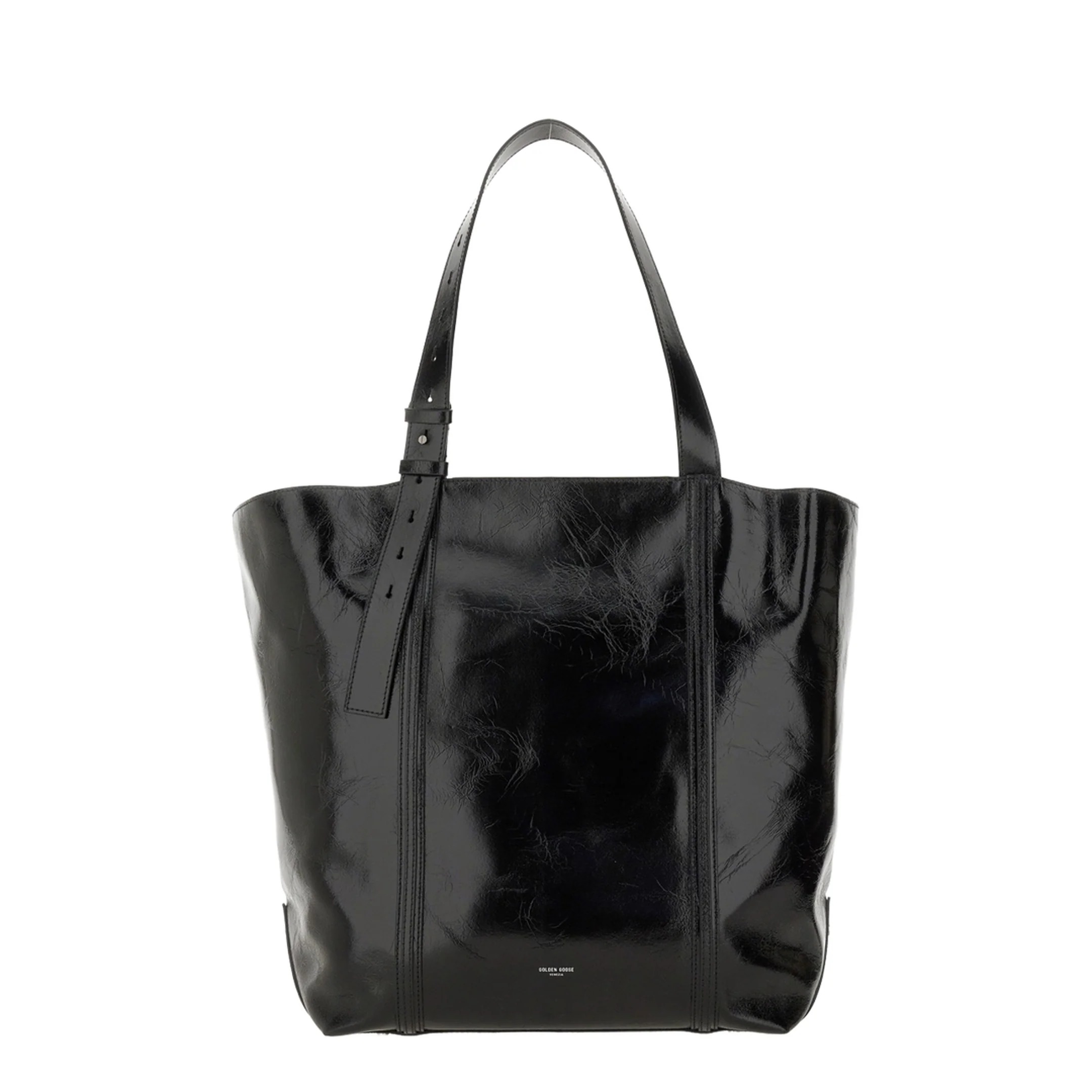 SHOPPING 247 EW SHINY WAVY LEATHER BODY RUTHENIUM METAL DETAILS