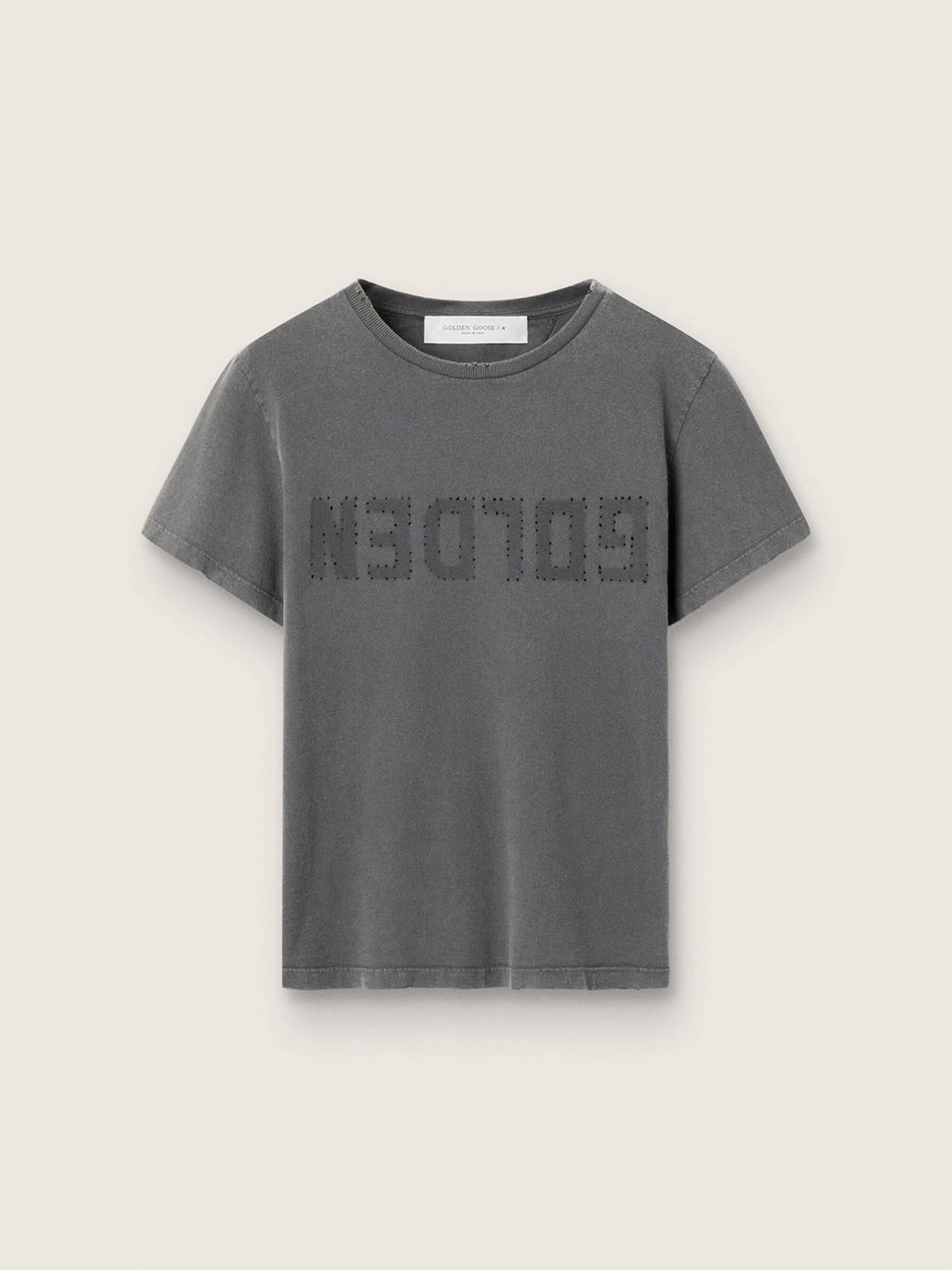GOLDEN W'S SLIM T-SHIRT DISTRESSED COTTON JERSEY WITH LOGO