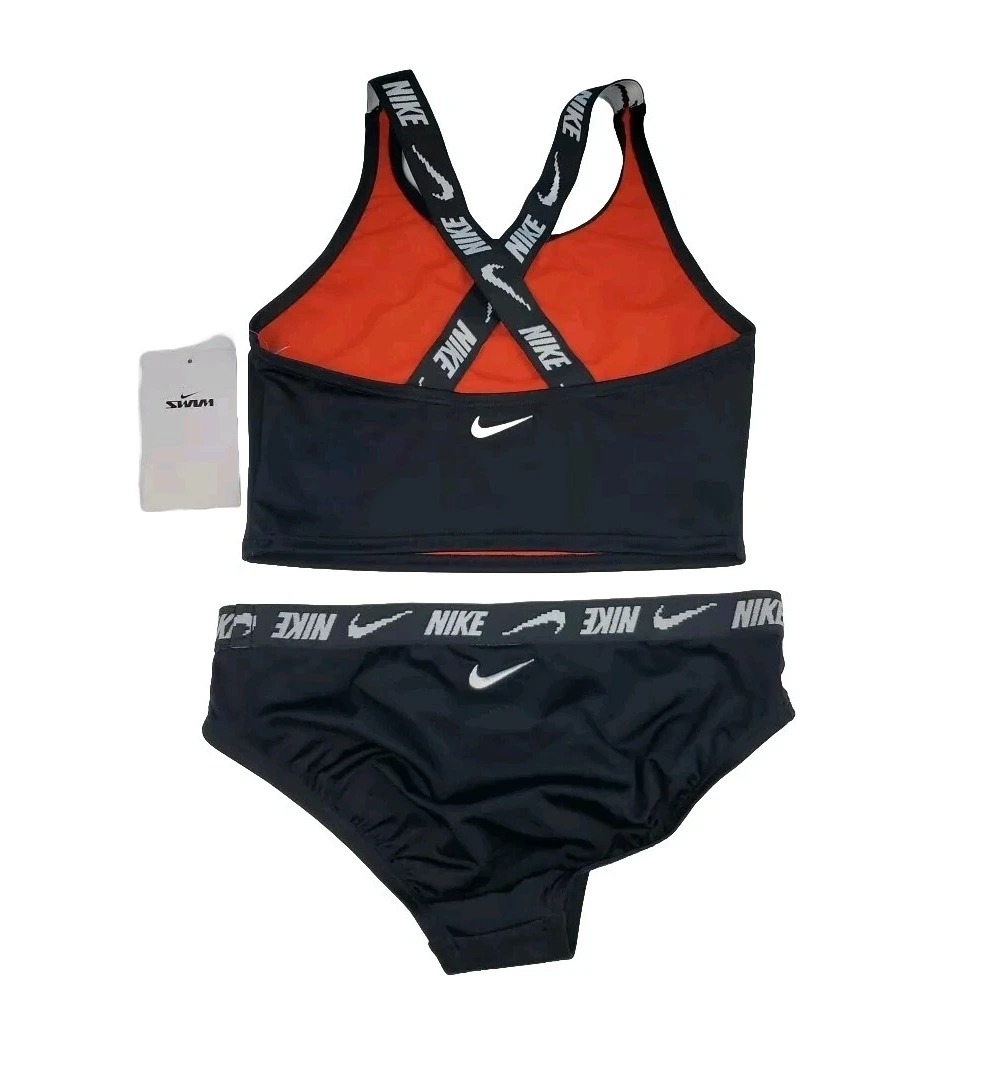 SWIMSUIT GIRLS LOGO TAPE CROSSBACK BLACK