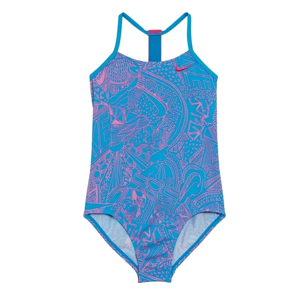 SWIMSUIT GIRLS LOGO TAPE CROSSBACK CHLORINE BLUE