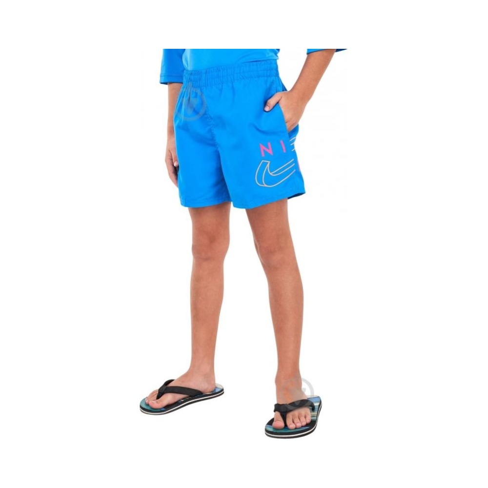 SWIMMING SHORTS BOYS SPLIT LOGO LAP 4 INCH PHOTO BLUE 2
