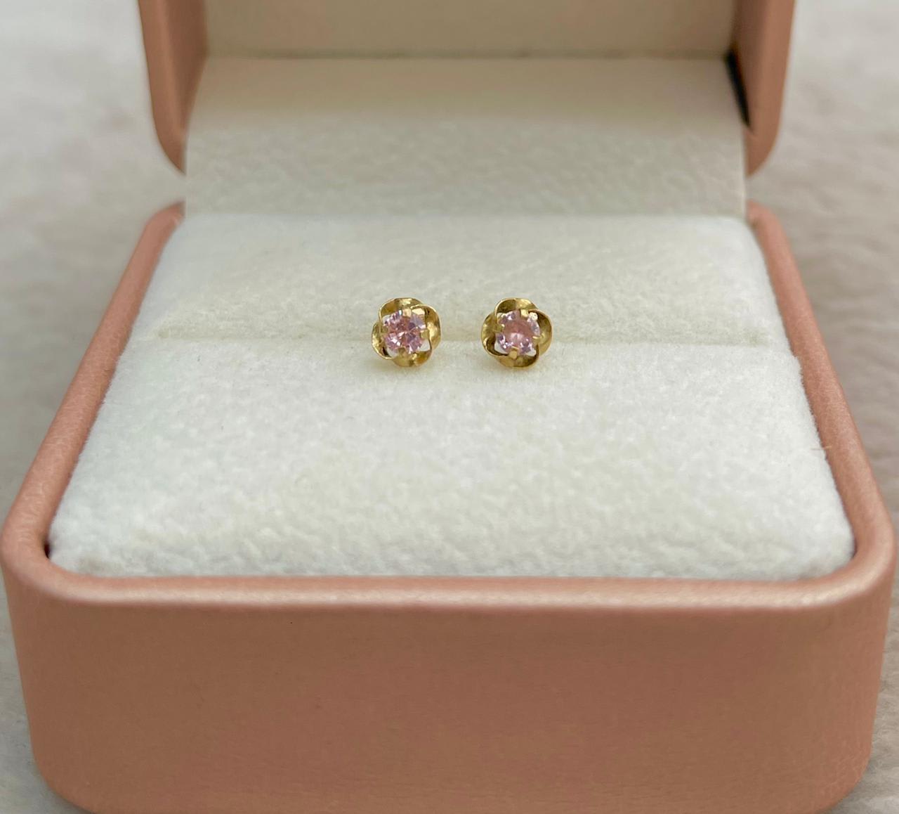 Aritos Abridores de Oro 18k En Florcita Rosa