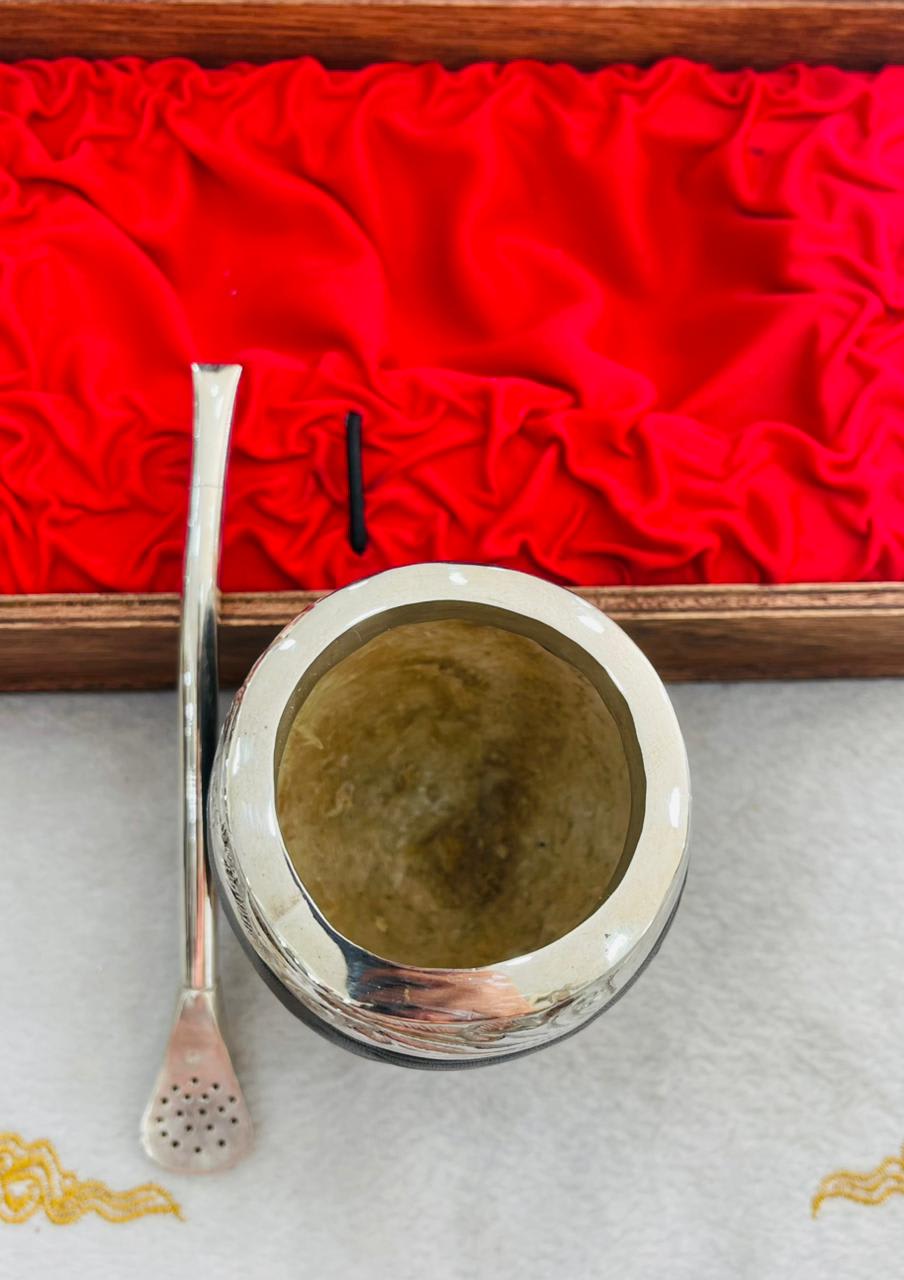 Matero Forrado en Cuero con Virola de Plata + Bombilla de Plata