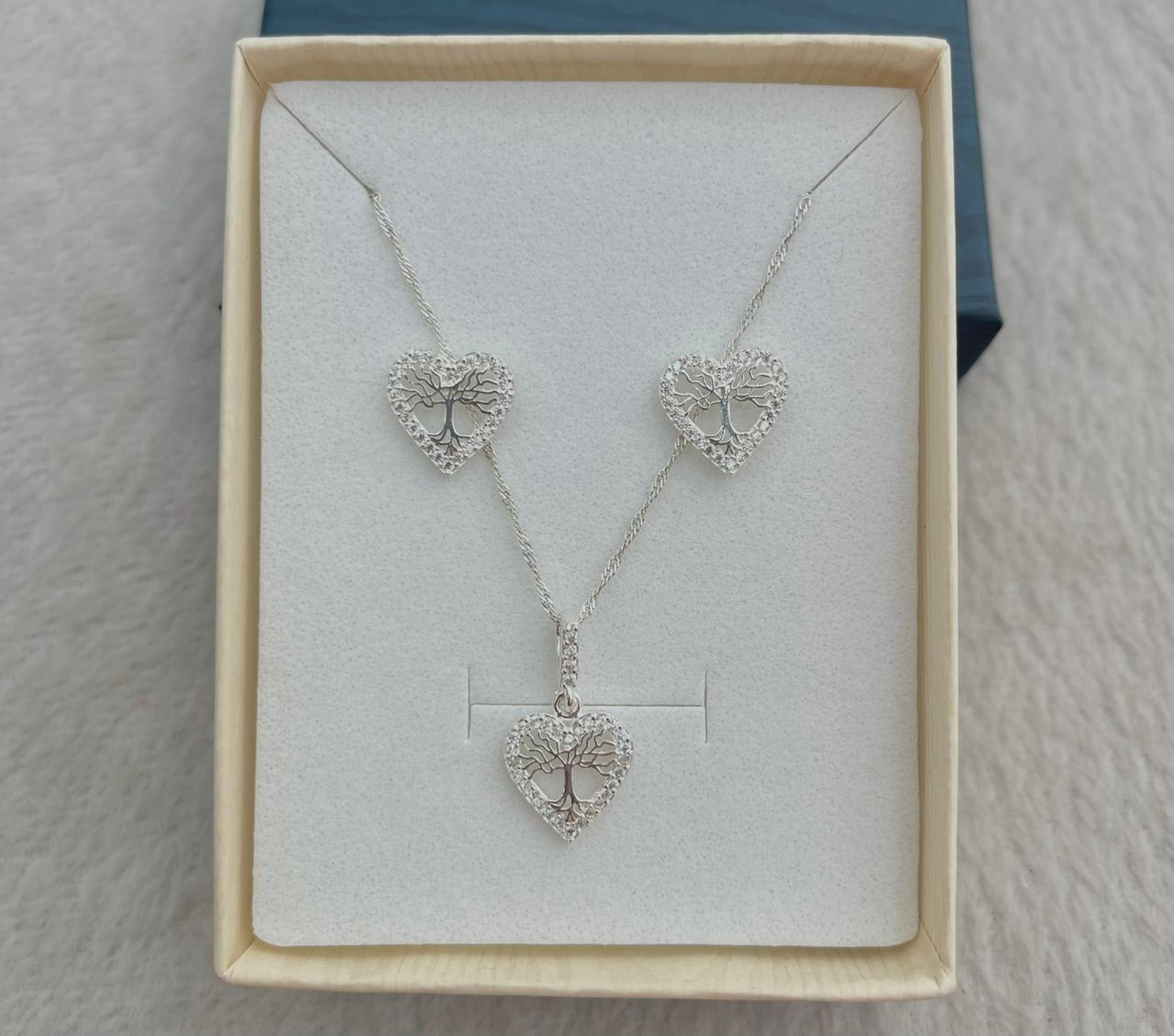 Juego de Plata Corazón Arbol de la Vida