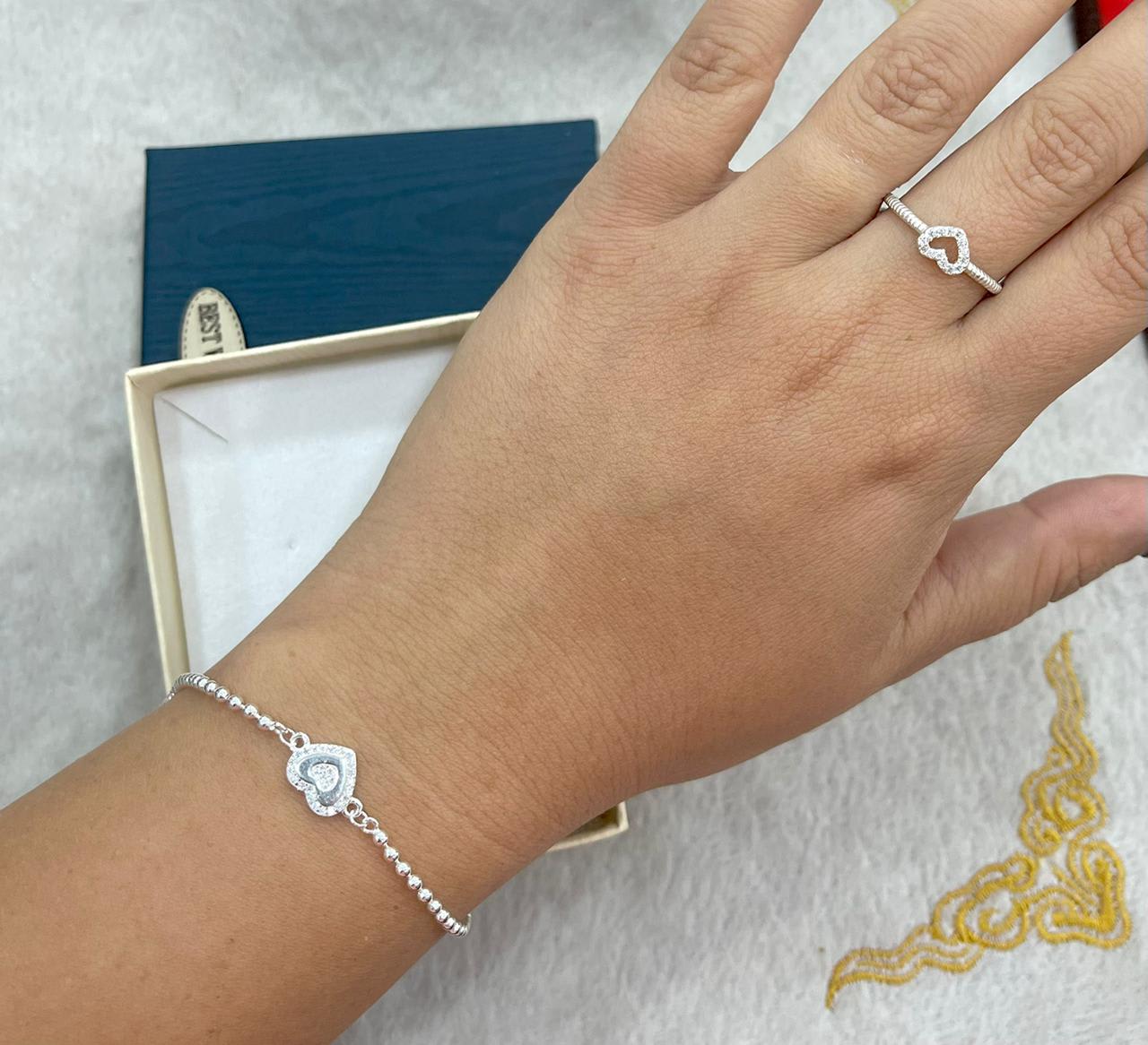 Juego de Plata Corazón Circón Blanco