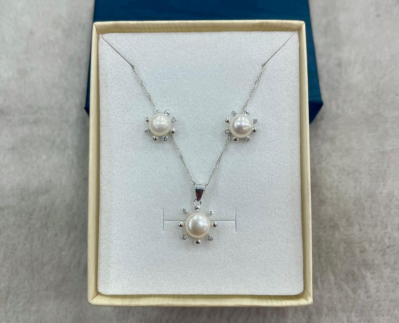 Juego de Plata Engarce Estrellado con Perlas de Aguadulce