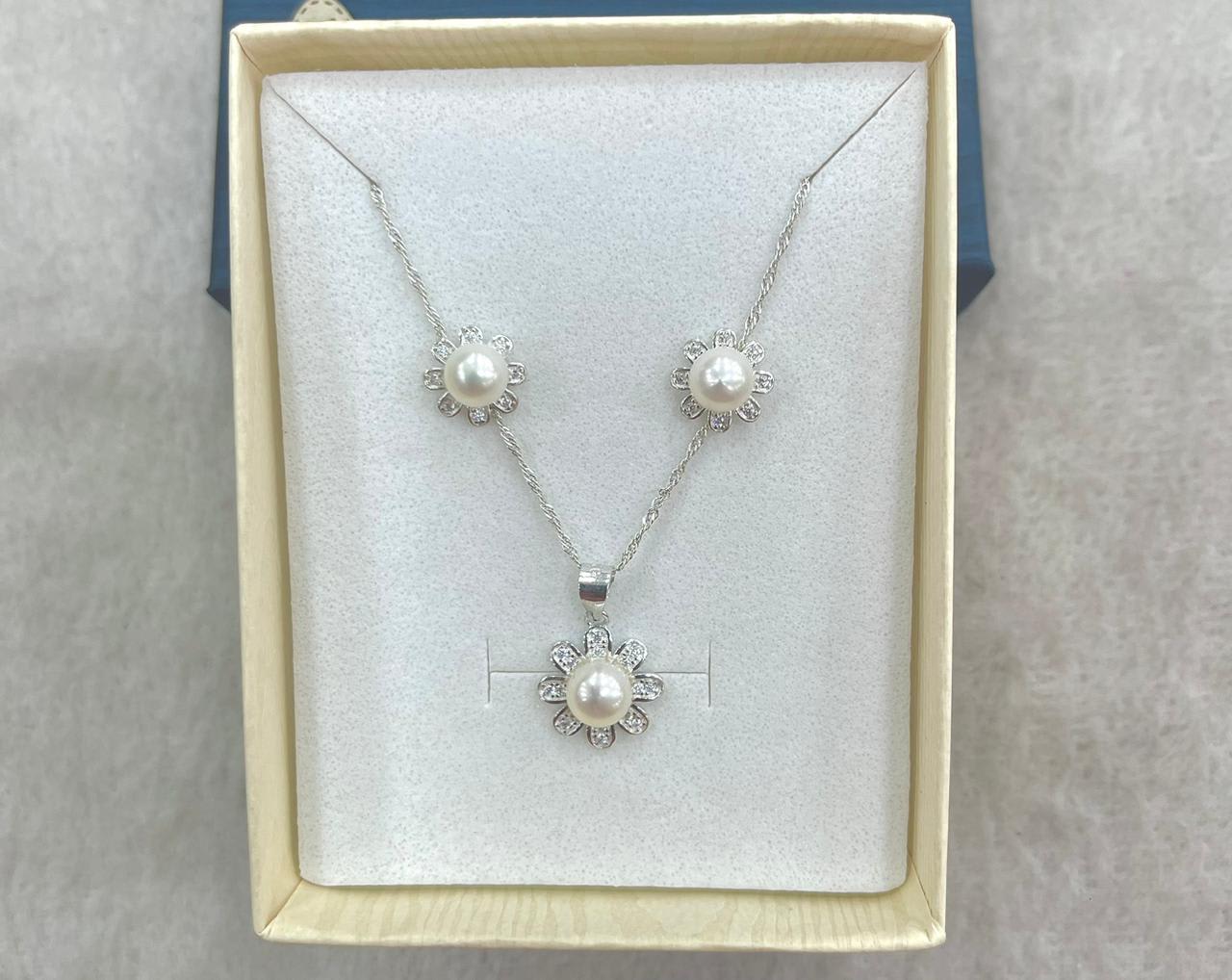 Juego de Plata Estrellado Con Perla de Aguadulce