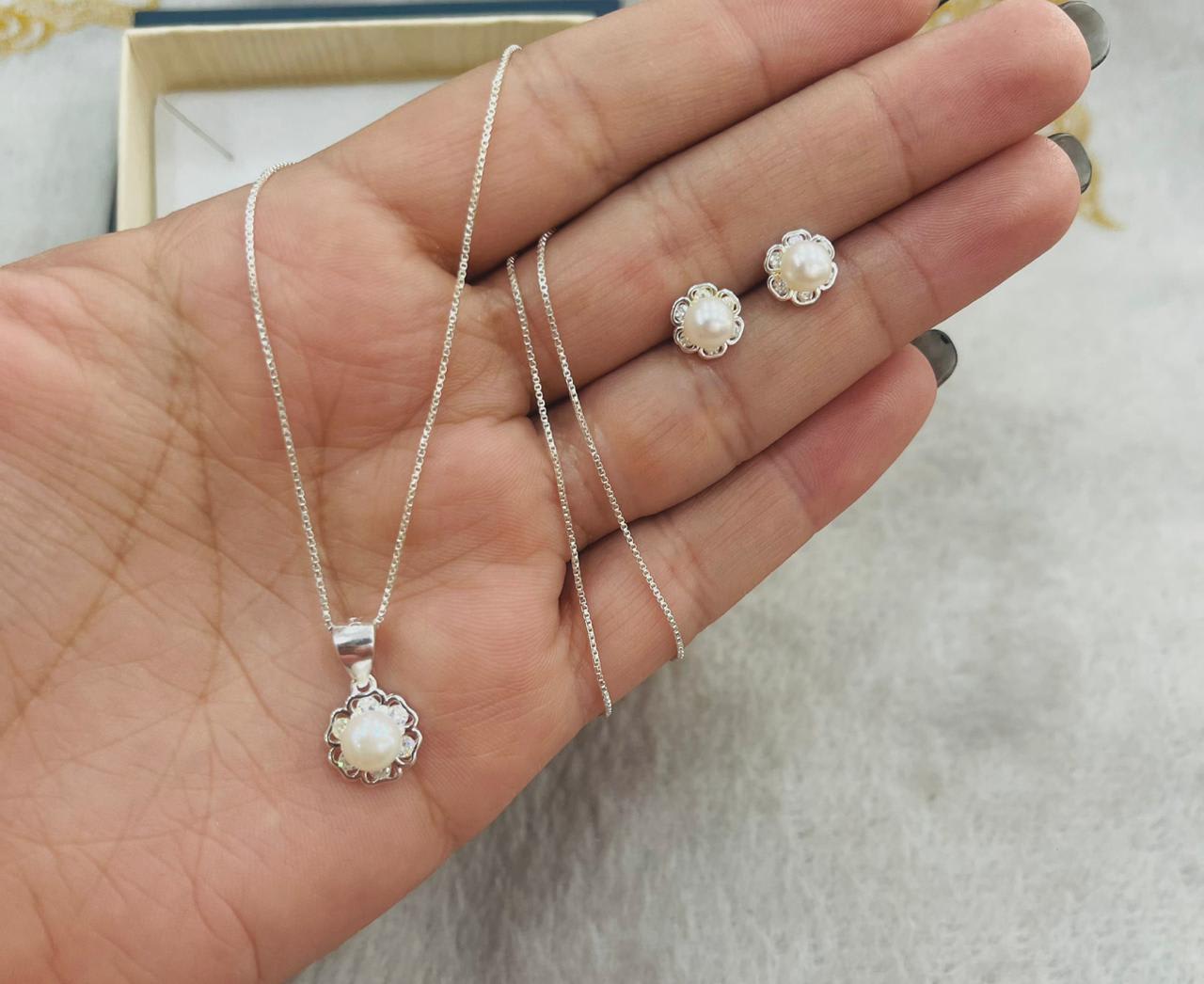 Juego de Plata Con Perla de Aguadulce