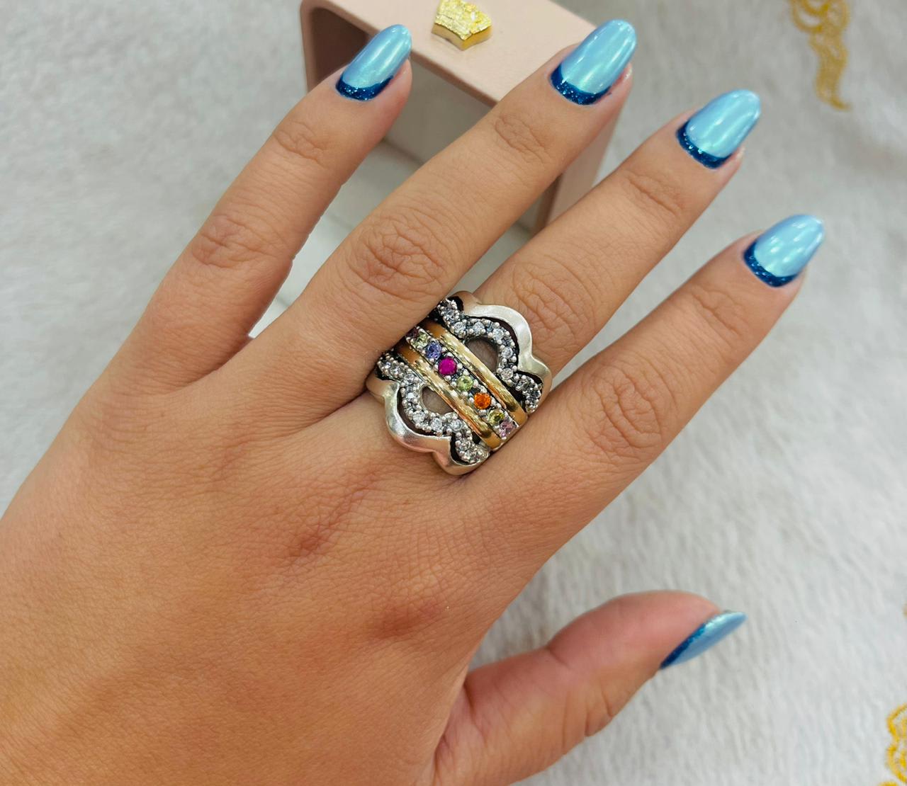 Anillo de Plata Circones en Ondas con Lámina Dorada