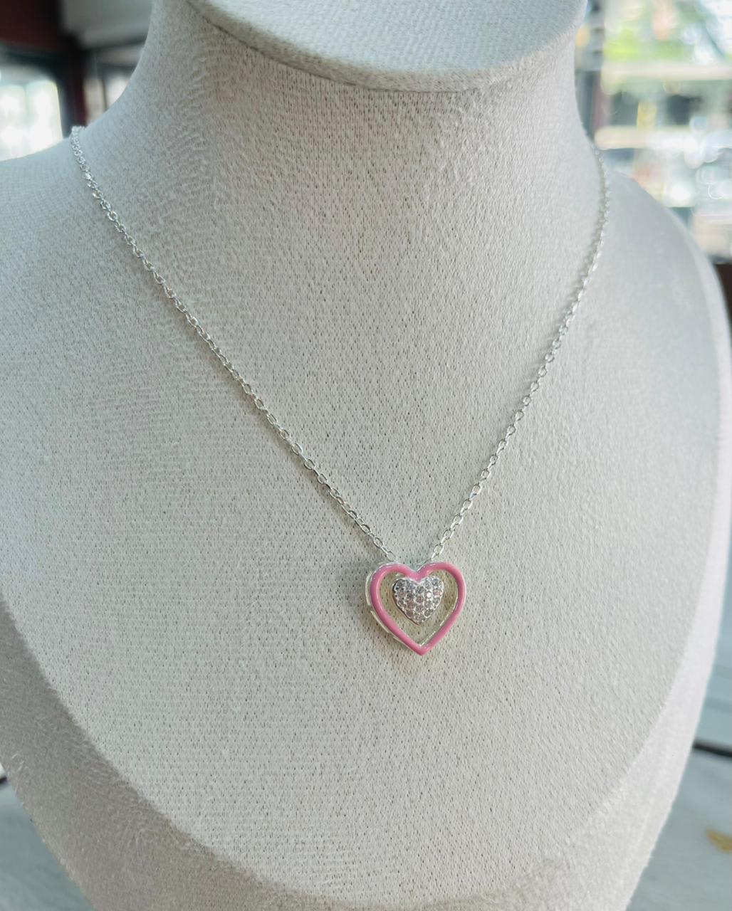 Cadena Corazón Rosado de Plata 925