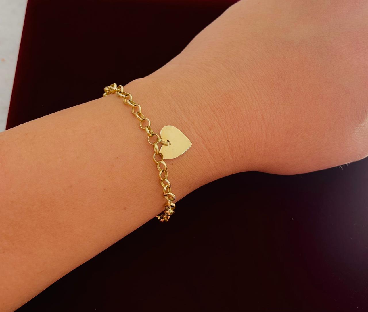 Pulsera Roló Oro 18k con Placa Corazón