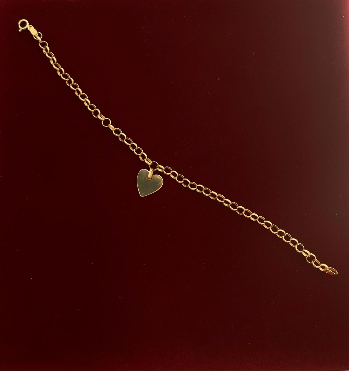 Pulsera Roló Oro 18k con Placa Corazón