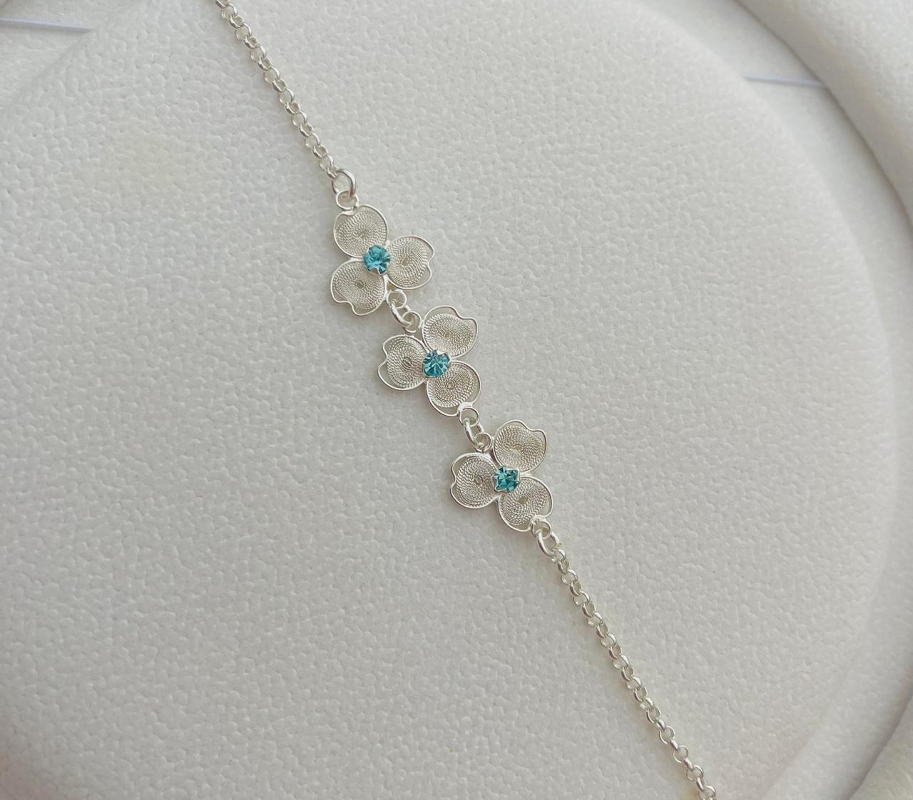 Pulsera de Filigrana Trébol con Agua Marina Central