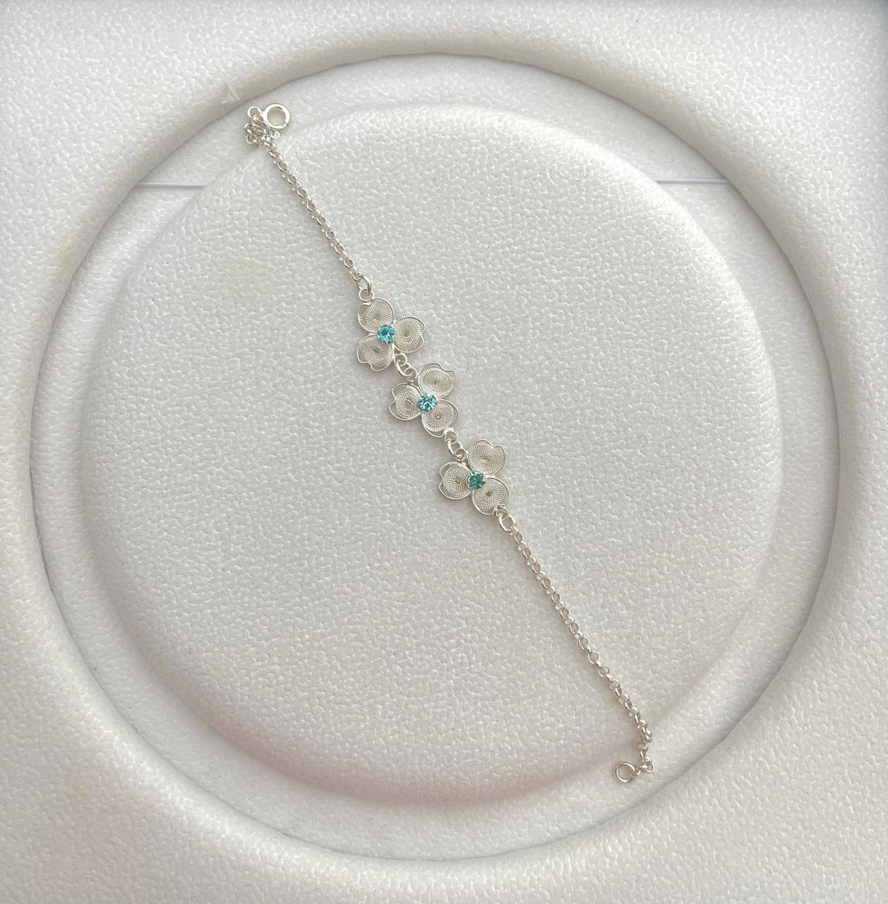Pulsera de Filigrana Trébol con Agua Marina Central