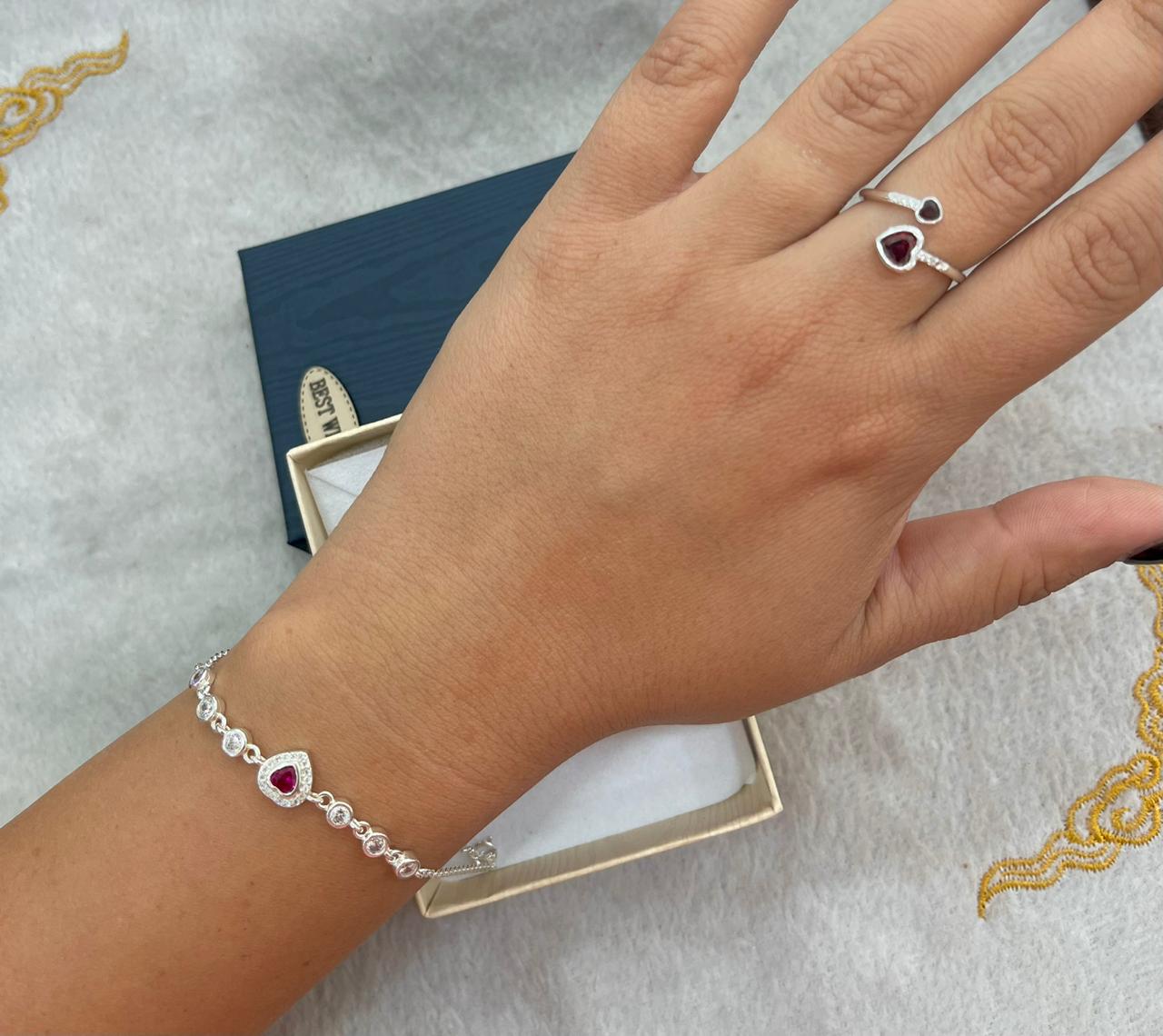 Juego de Plata Corazón con Circones Rojo