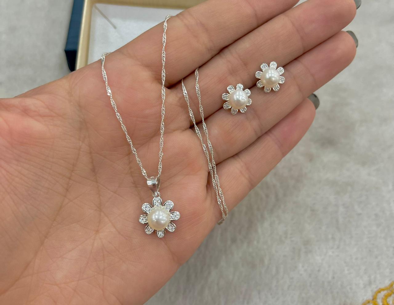 Juego de Plata Estrellado Con Perla de Aguadulce