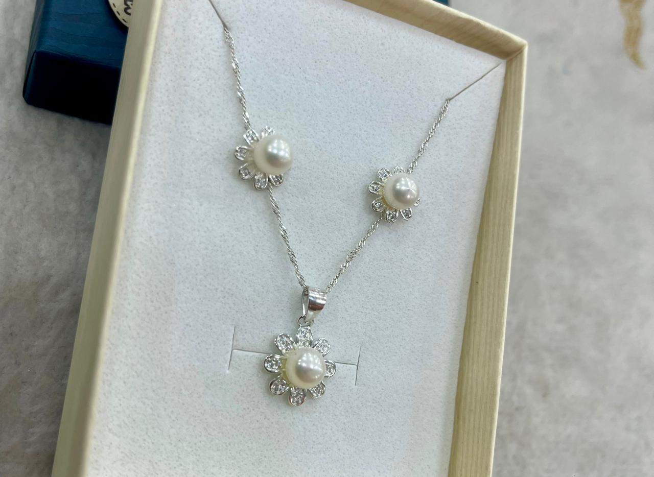 Juego de Plata Estrellado Con Perla de Aguadulce