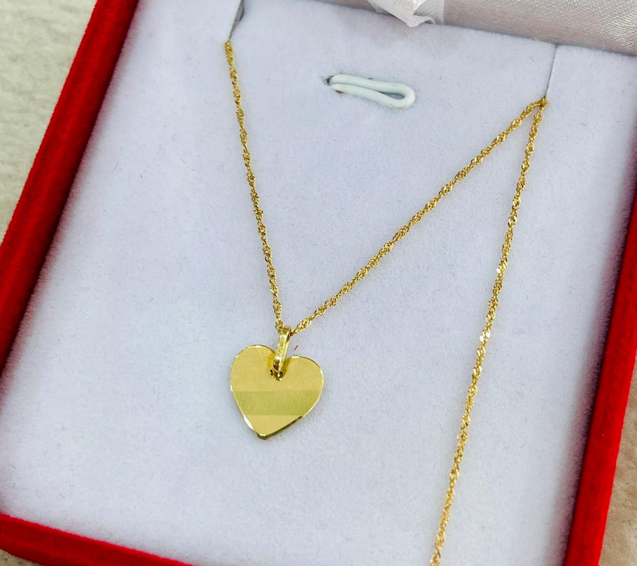 Cadena de Oro Singapour + Placa de Oro Corazón