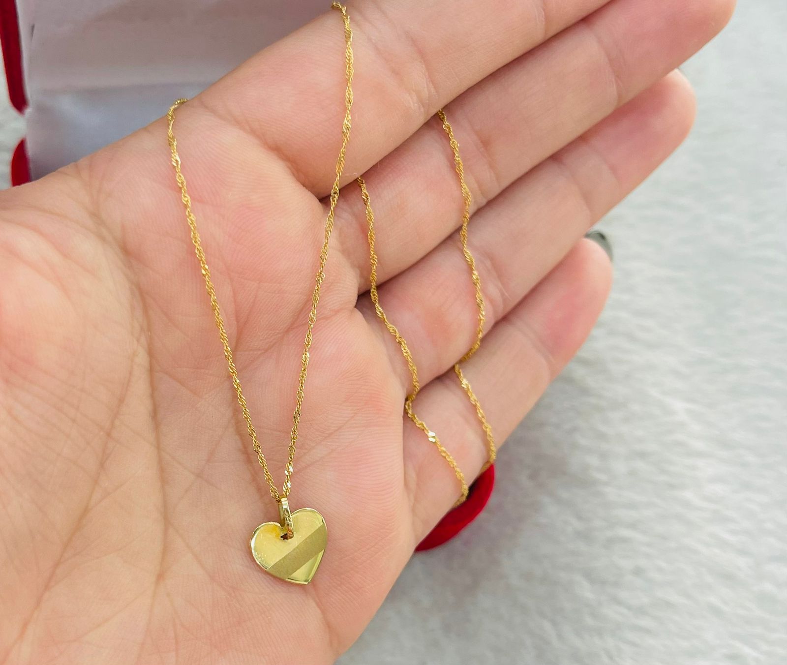 Cadena de Oro Singapour + Placa de Oro Corazón