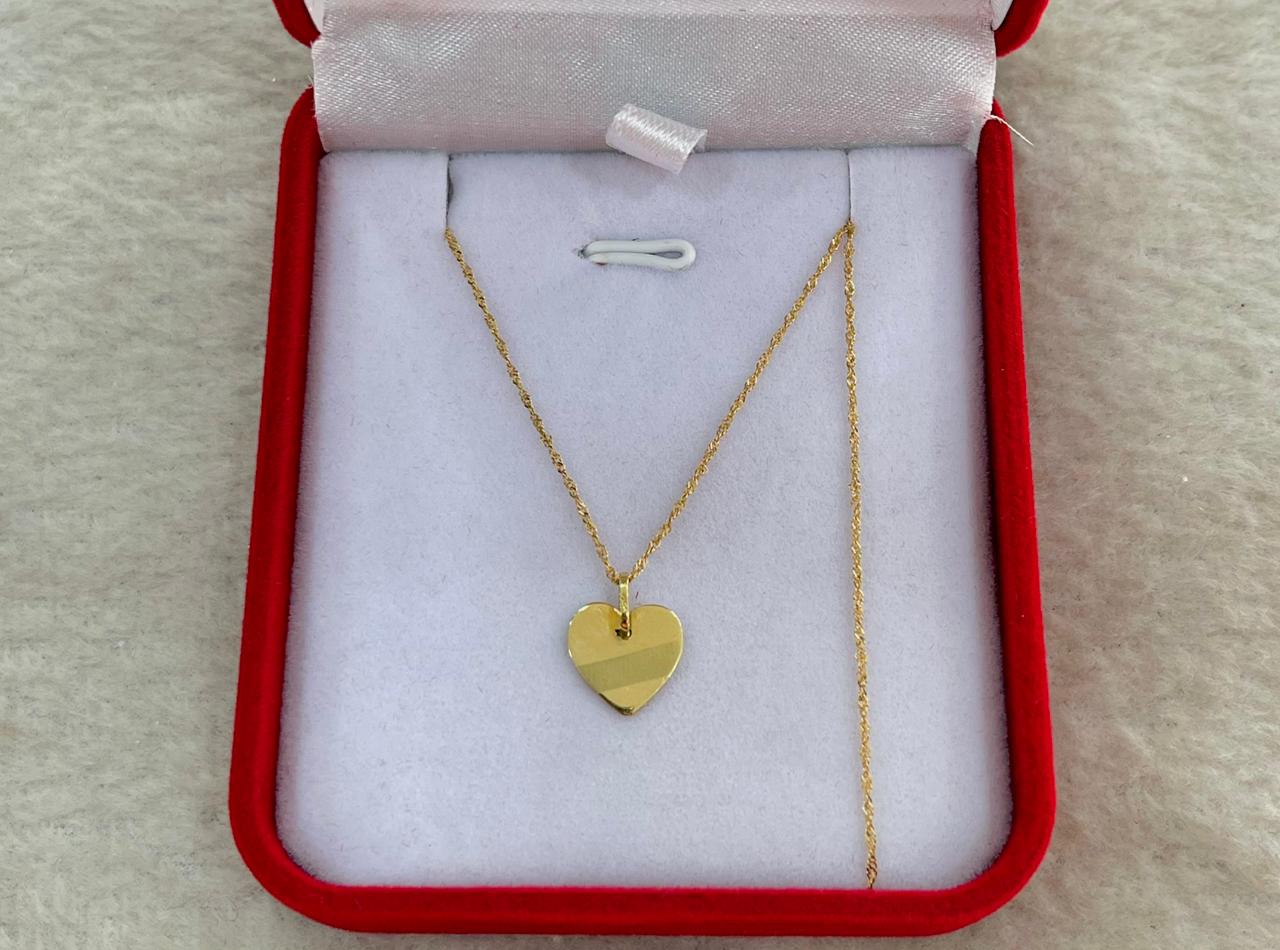 Cadena de Oro Singapour + Placa de Oro Corazón